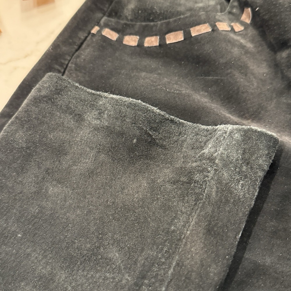 Vintage Itw Black Suede Leather Pants Straight Leg Pocket Detail Western Biker - Picture 5 of 10